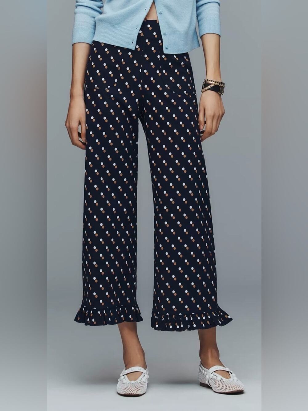 Anthropologie Maeve The Colette Polka Dot Pants Cropped Wide Leg Size 25 NEW